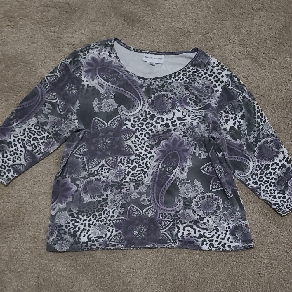 Rebecca Malone Gray and Purple Paisley Long Sleeve Top